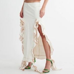 NWT Lioness Rendezvous Ruffle Skirt Size XXL White Denim Maxi